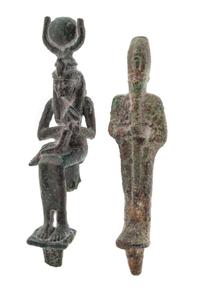 Two Egyptian Bronze Deities Height of taller 4 3/8 inches. — LATE PERIOD, 664-343 B.C.E.