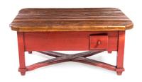 A Primitive Style Painted Low Table Height 21 3/4 x width 47 x depth 31 inches. — 20TH CENTURY WITH 17TH/18TH CENTURY ELEMENTS