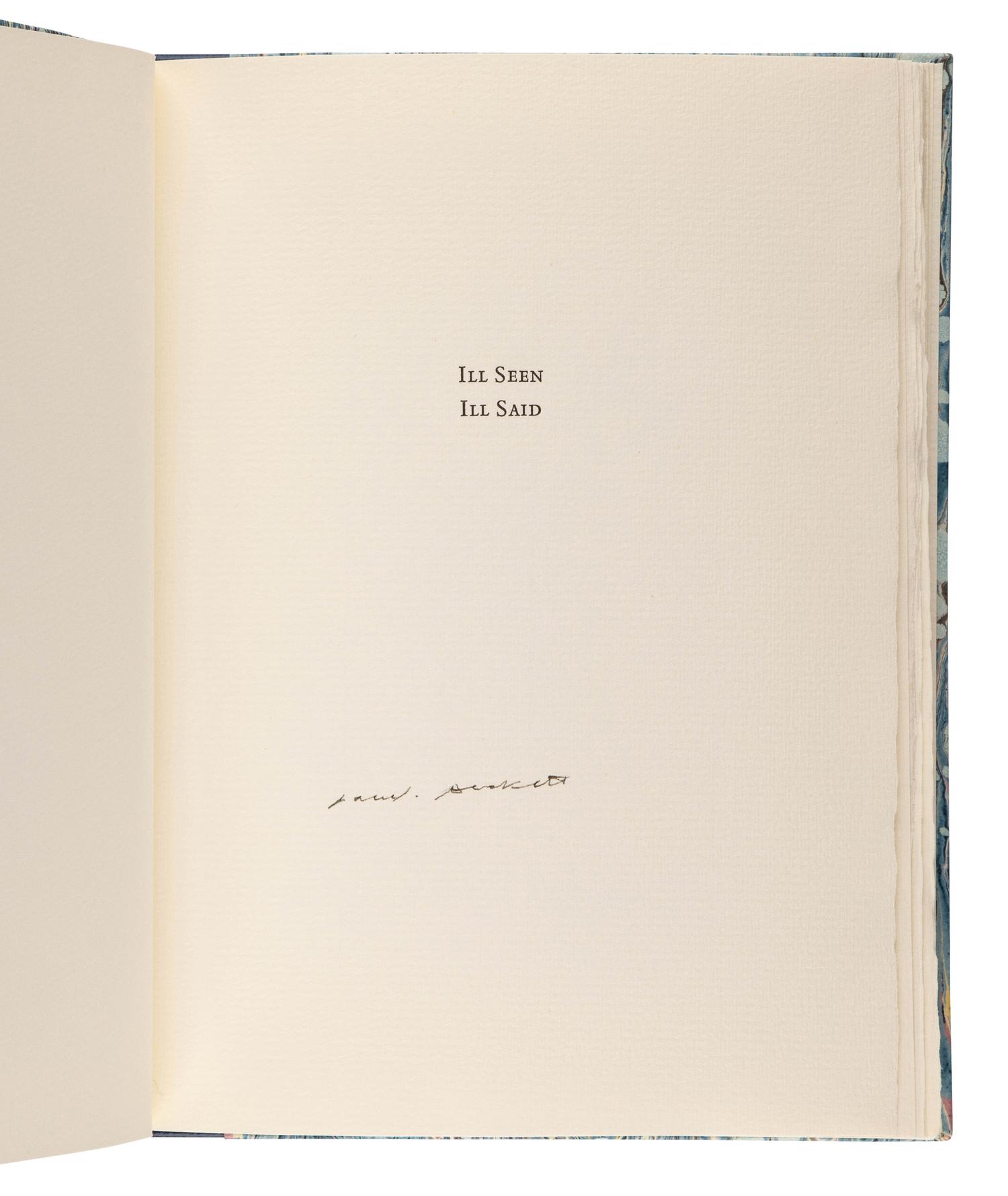 BECKETT, Samuel (1906-1989). Ill Seen Ill Said . Northridge, CA: Lord John Press, 1982.