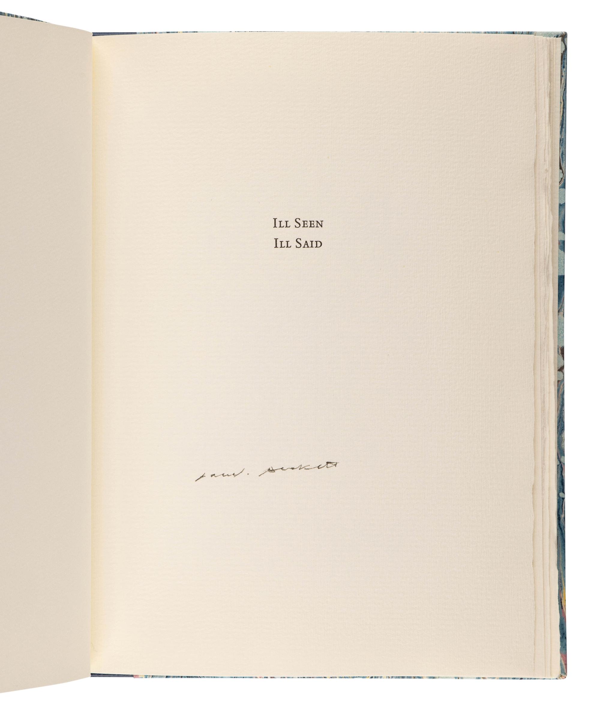 BECKETT, Samuel (1906-1989). Ill Seen Ill Said . Northridge, CA: Lord John Press, 1982.