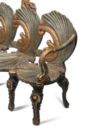 A Pair of Continental Gilt and Silvered Wood “Grotto” Settees