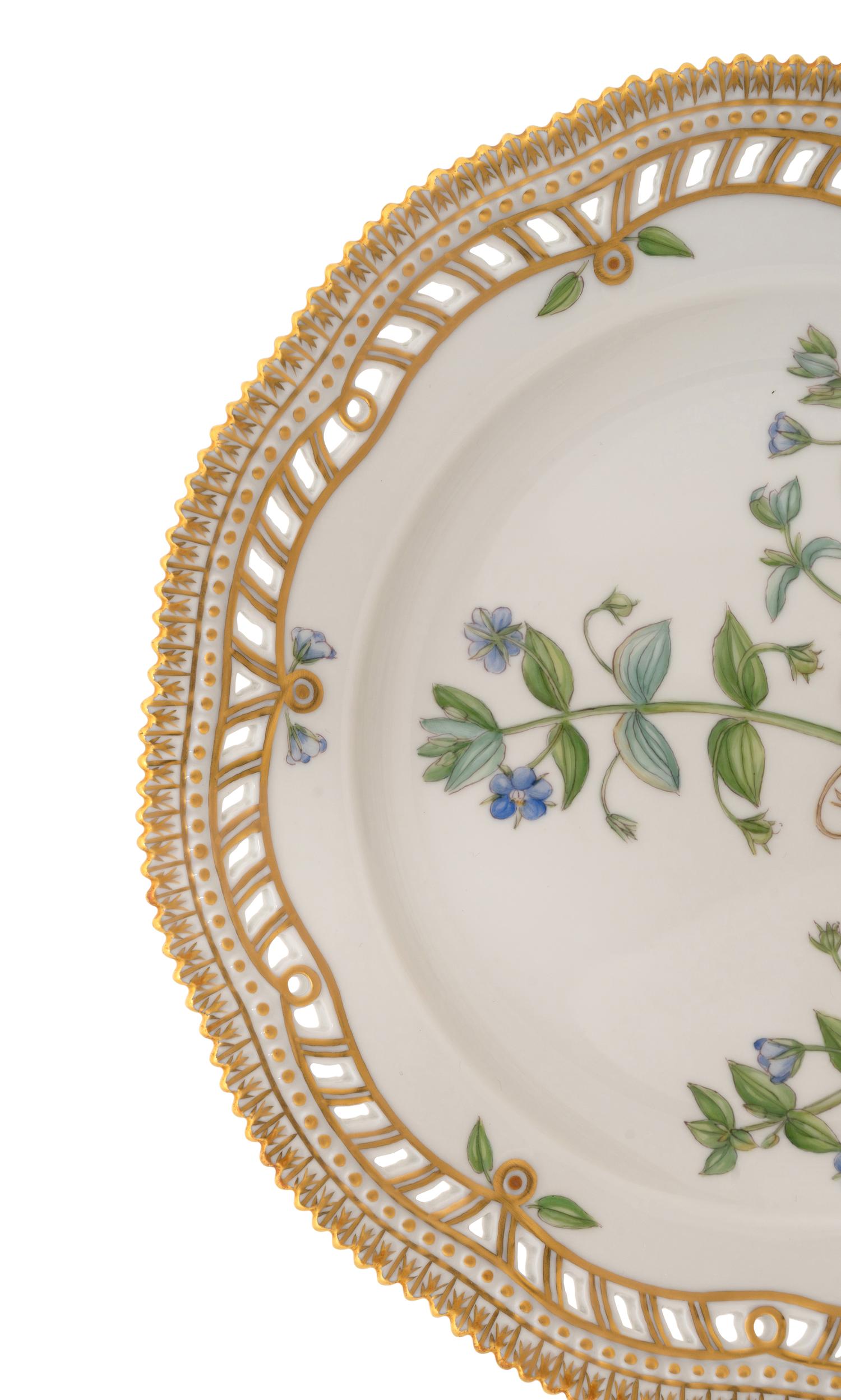 A Set of Eight Royal Copenhagen Flora Danica Reticulated Luncheon Plates