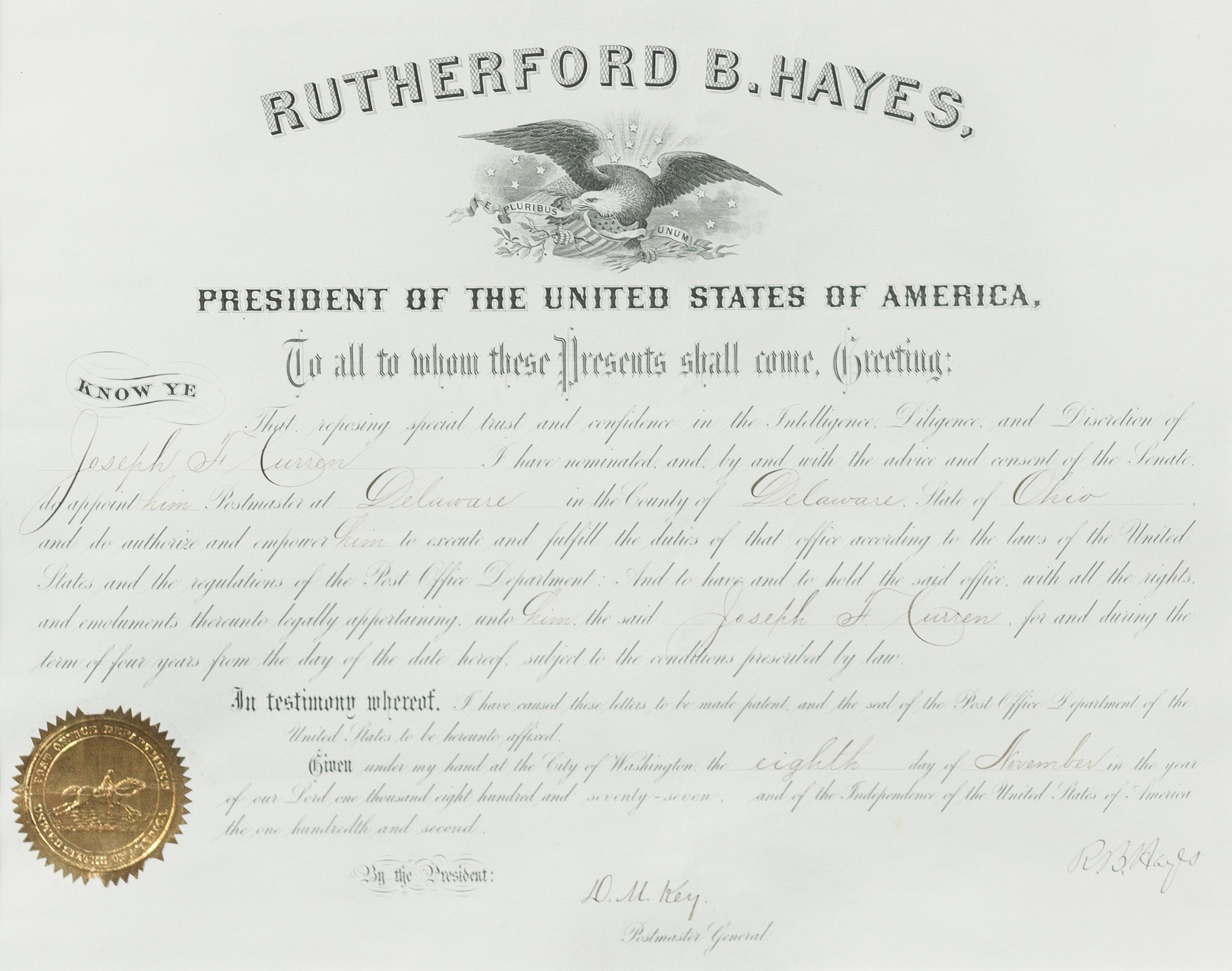 HAYES, Rutherford B. (1822-1893)