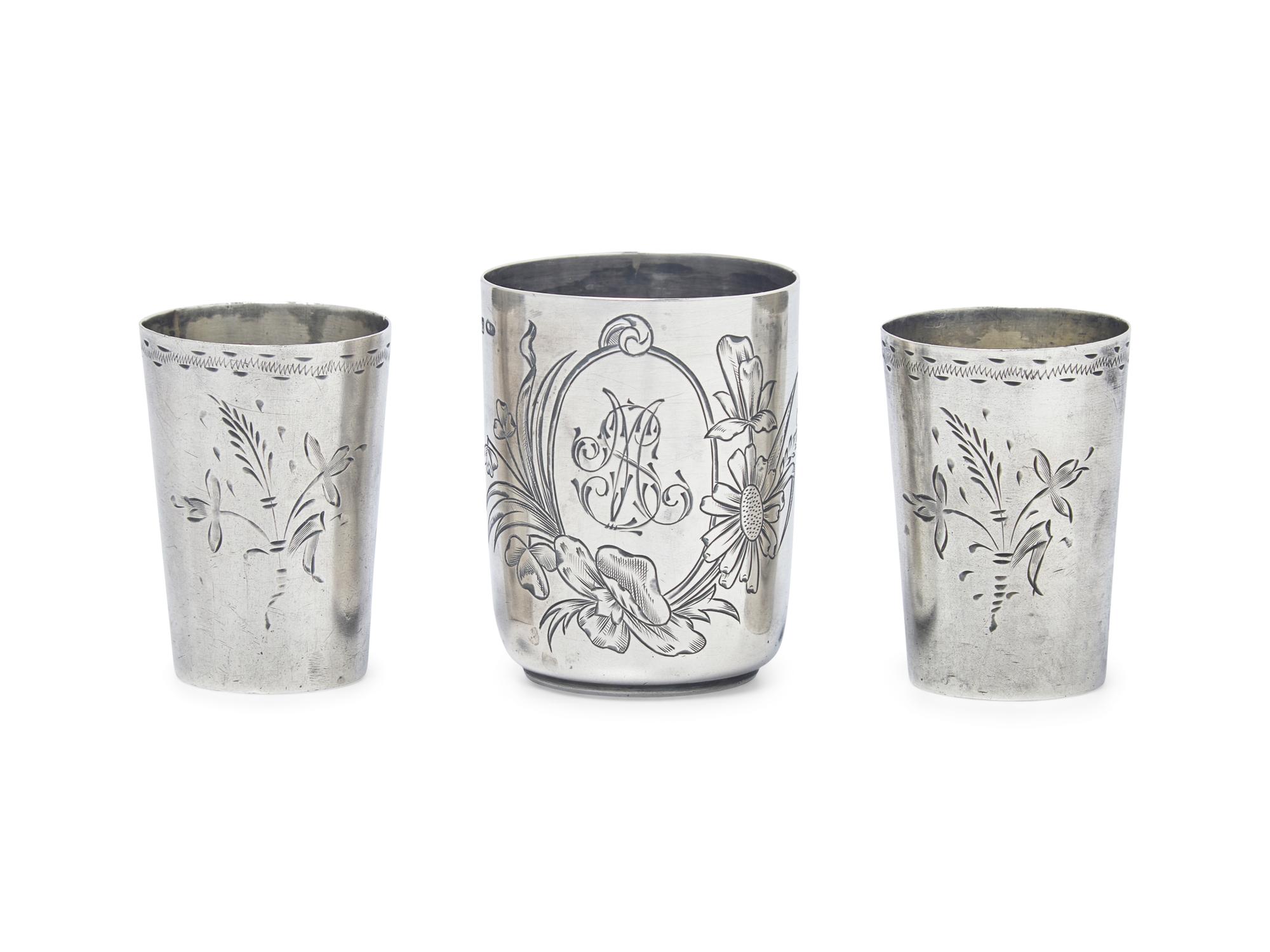 A Group of Eleven Russian Silver Table Articles