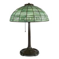 Leaded green glass and bronze table lamp Tiffany Studios, New York, NY, circa 1900