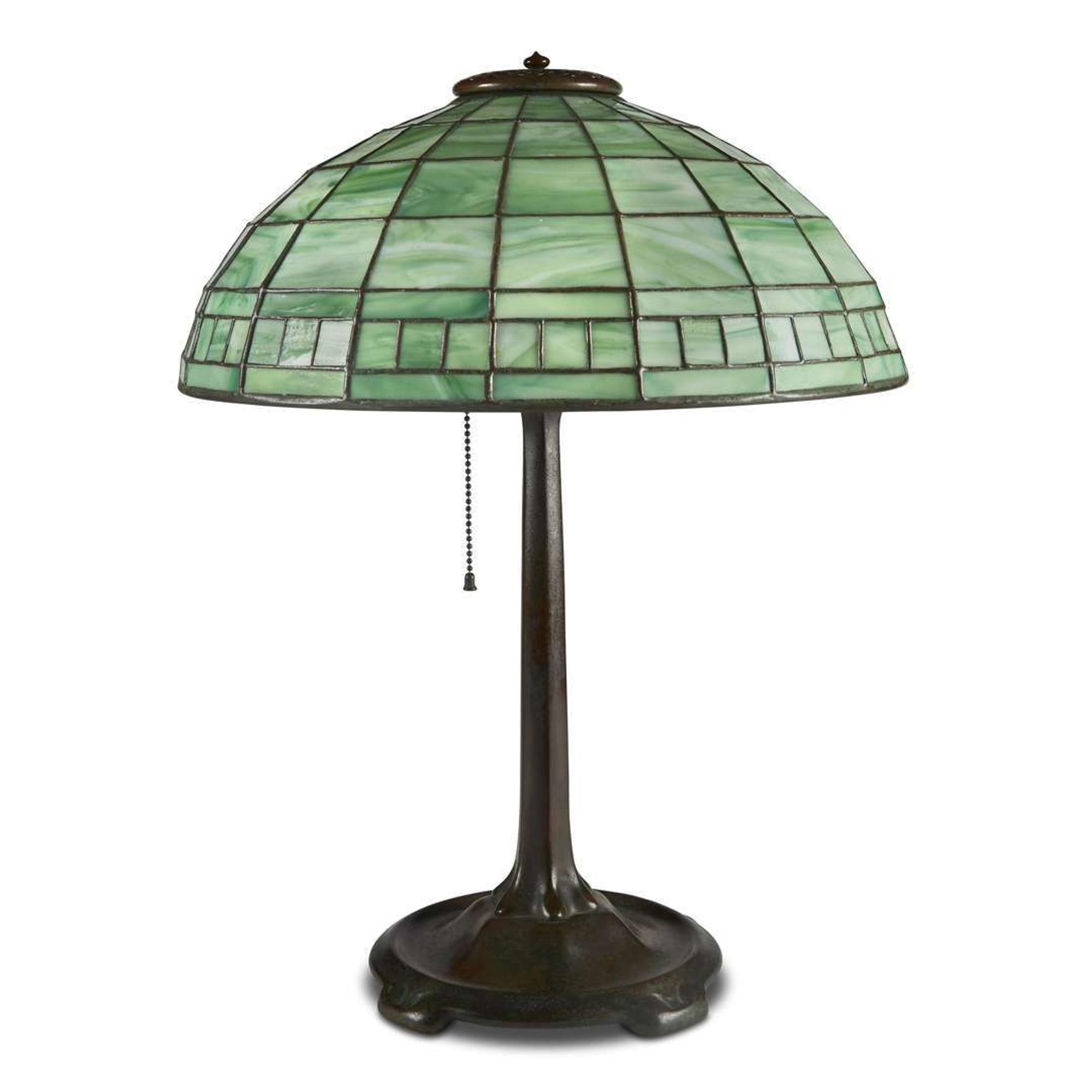 Leaded green glass and bronze table lamp Tiffany Studios, New York, NY, circa 1900