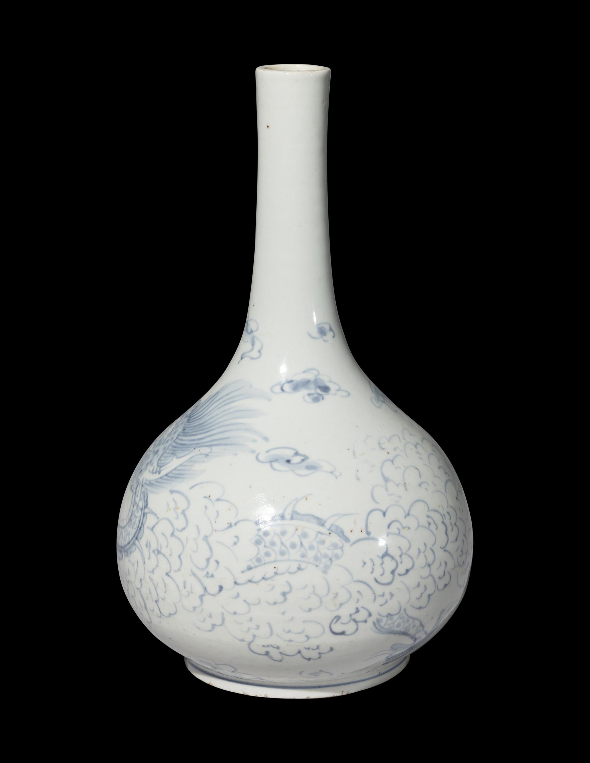 A Korean Blue and White Porcelain 'Dragon' Bottle Vase