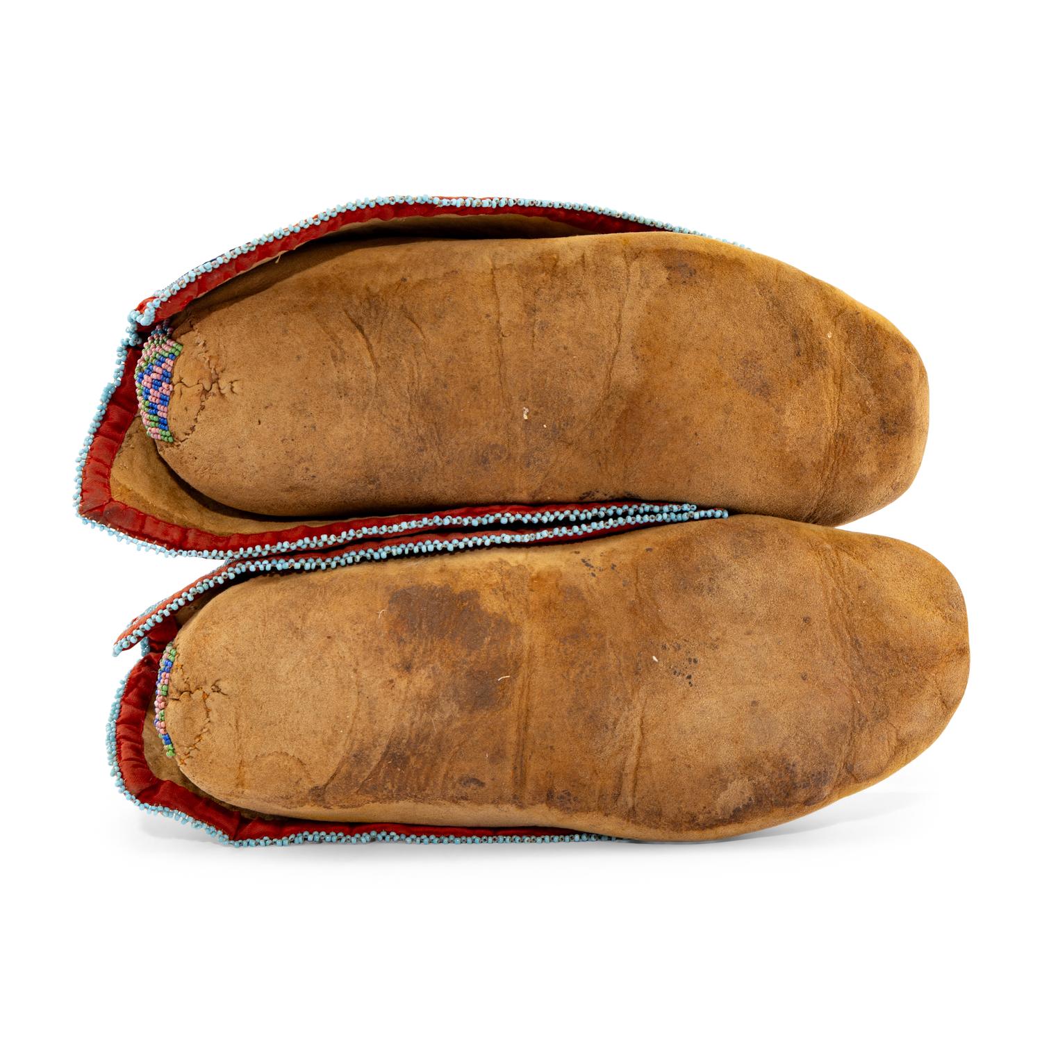 Delaware Beaded Hide Moccasins, with Ribbonwork