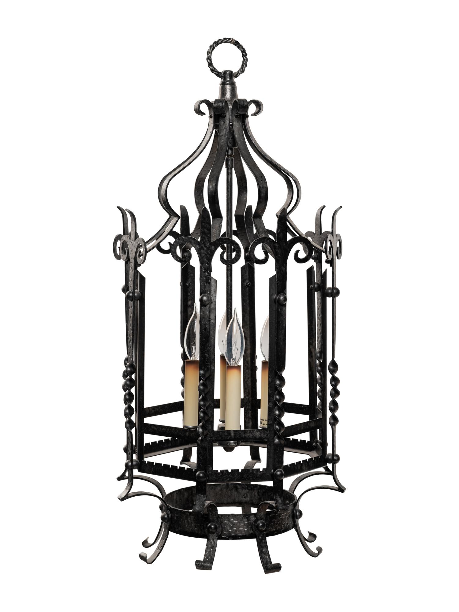 A Baroque Style Wrought Metal Hall Lantern