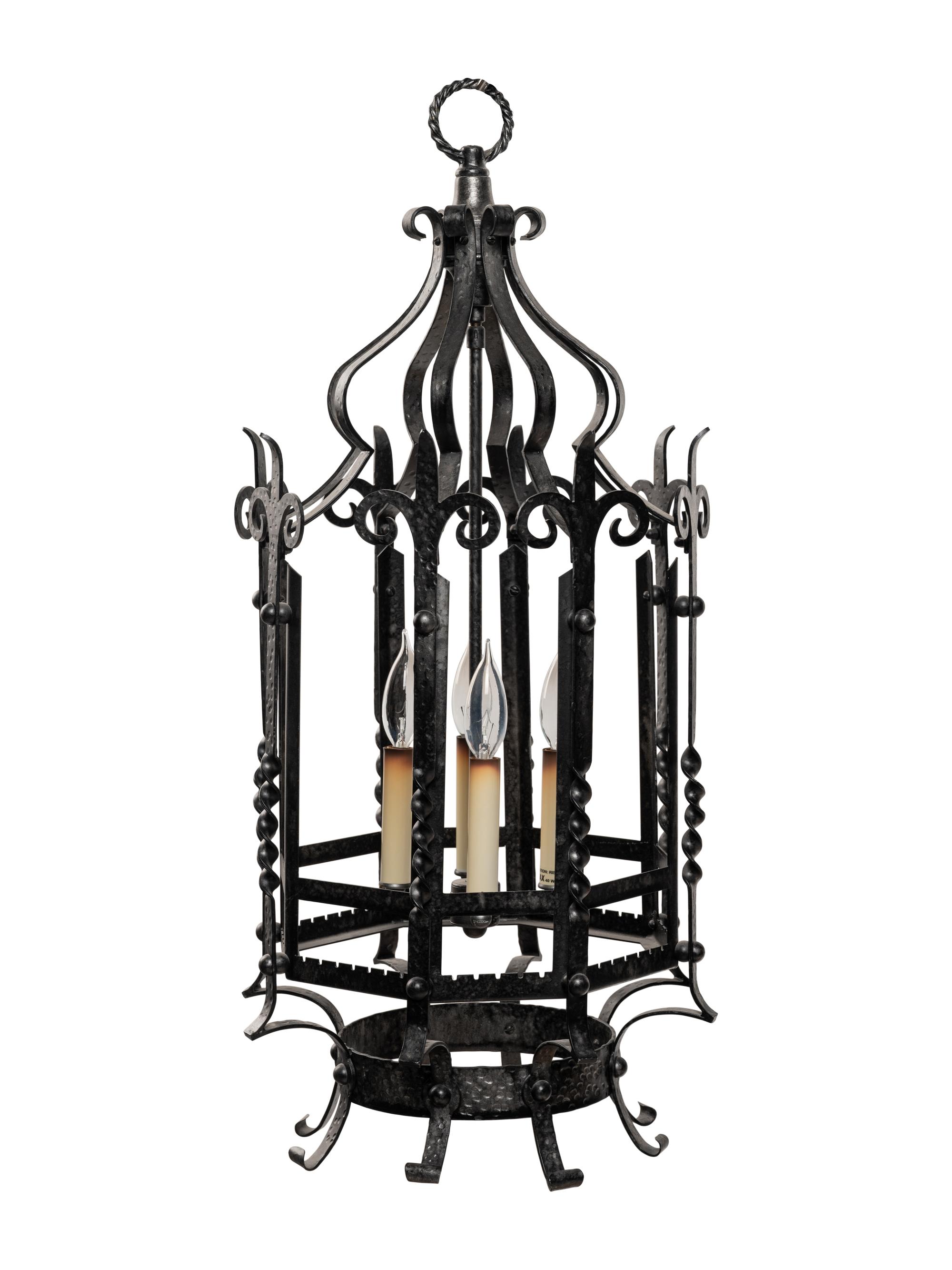 A Baroque Style Wrought Metal Hall Lantern