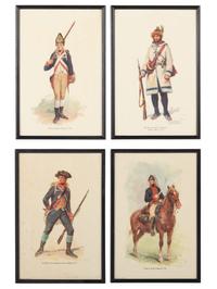 [REVOLUTIONARY WAR]. Set of 12 framed Raymond Desvarreux Larpenteur (1876-1961) military prints.