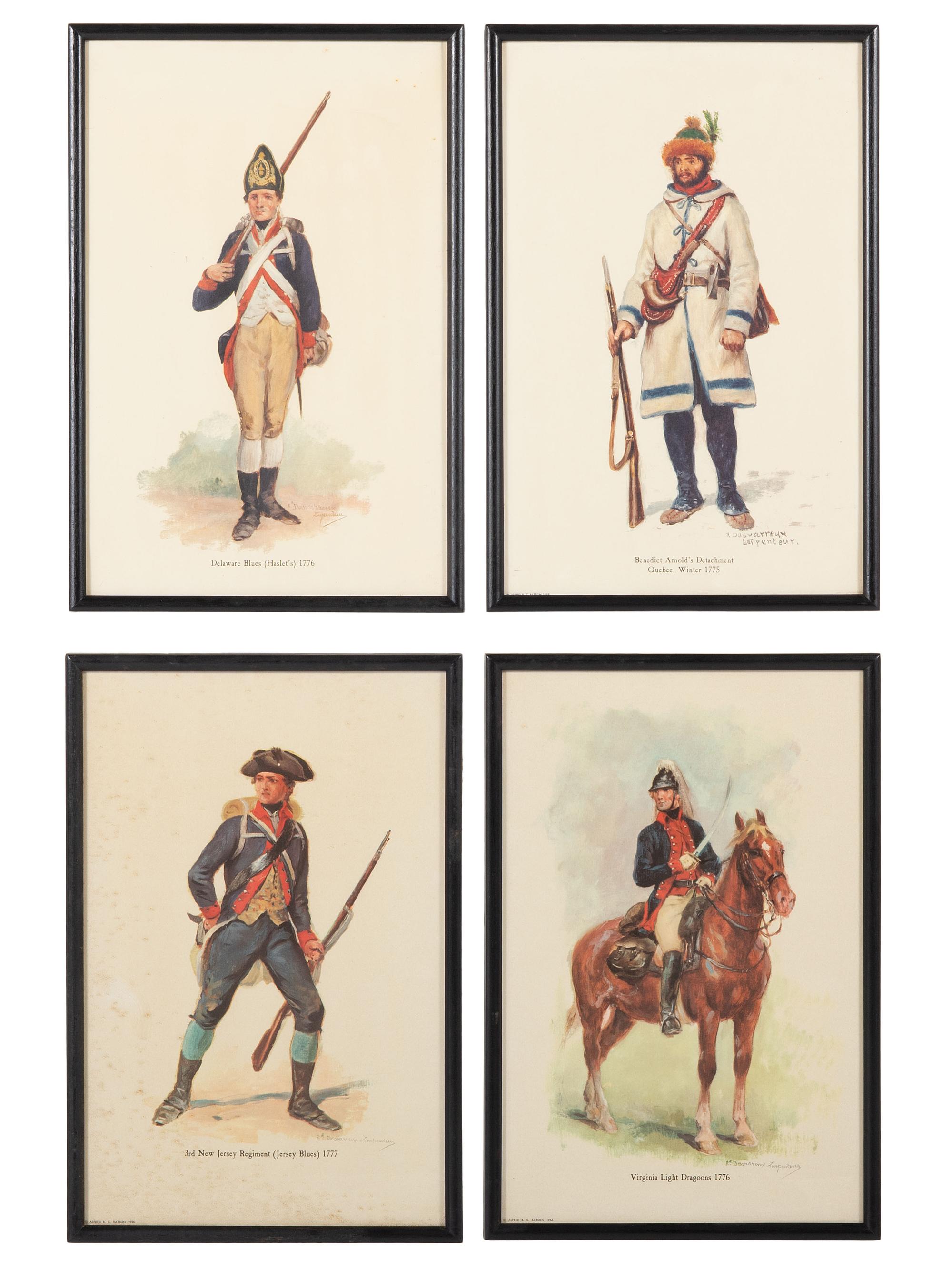 [REVOLUTIONARY WAR]. Set of 12 framed Raymond Desvarreux Larpenteur (1876-1961) military prints.