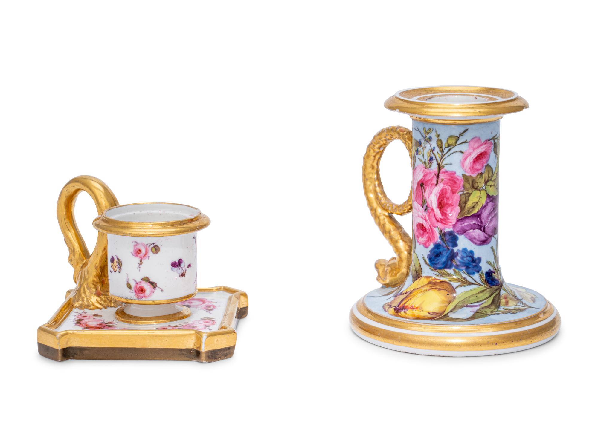 Two Worcester Porcelain Chamber Sticks