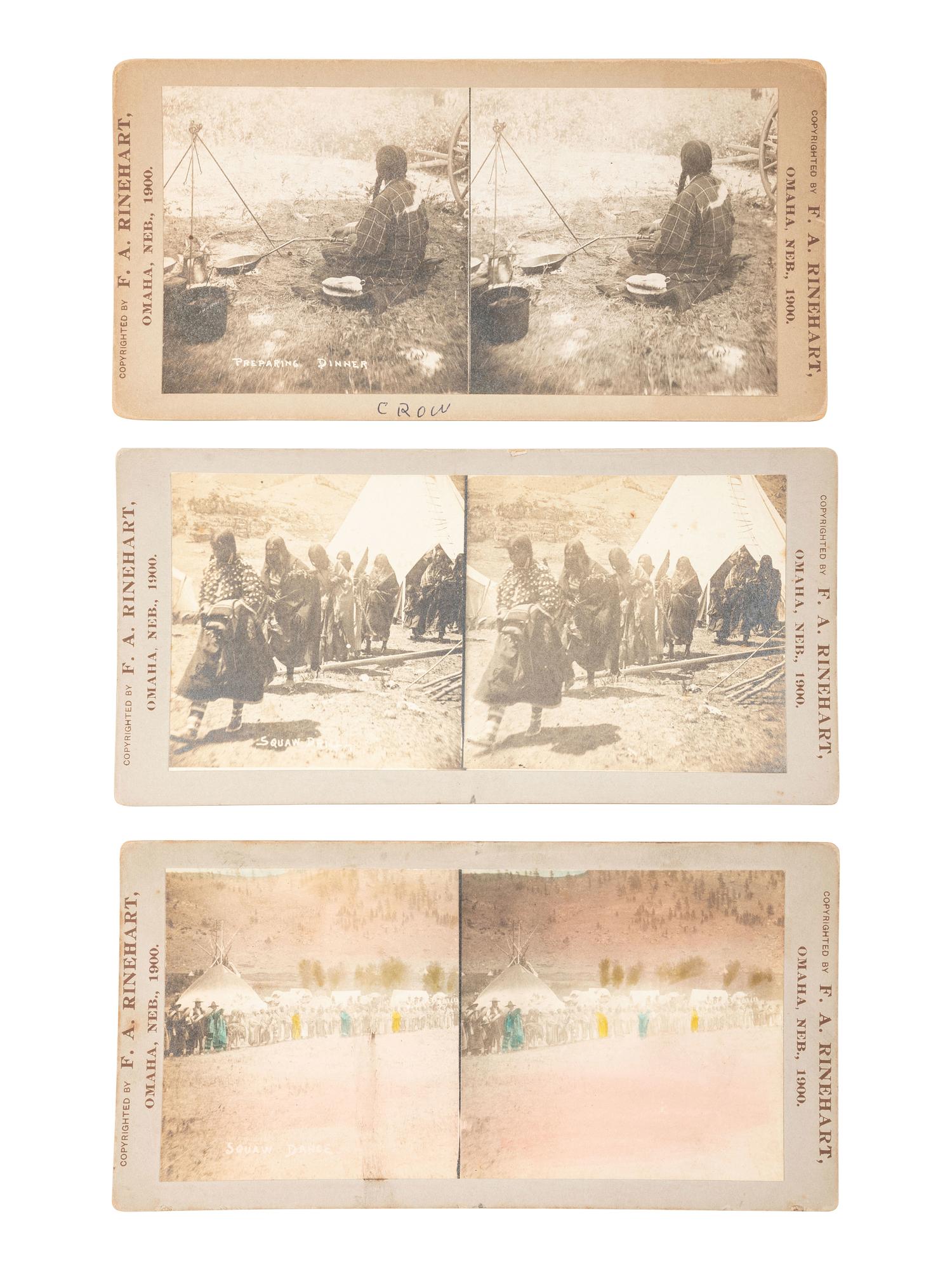 [NATIVE AMERICANS]. RINEHART, F.A., photographer. 3 stereoviews of Native American subjects.