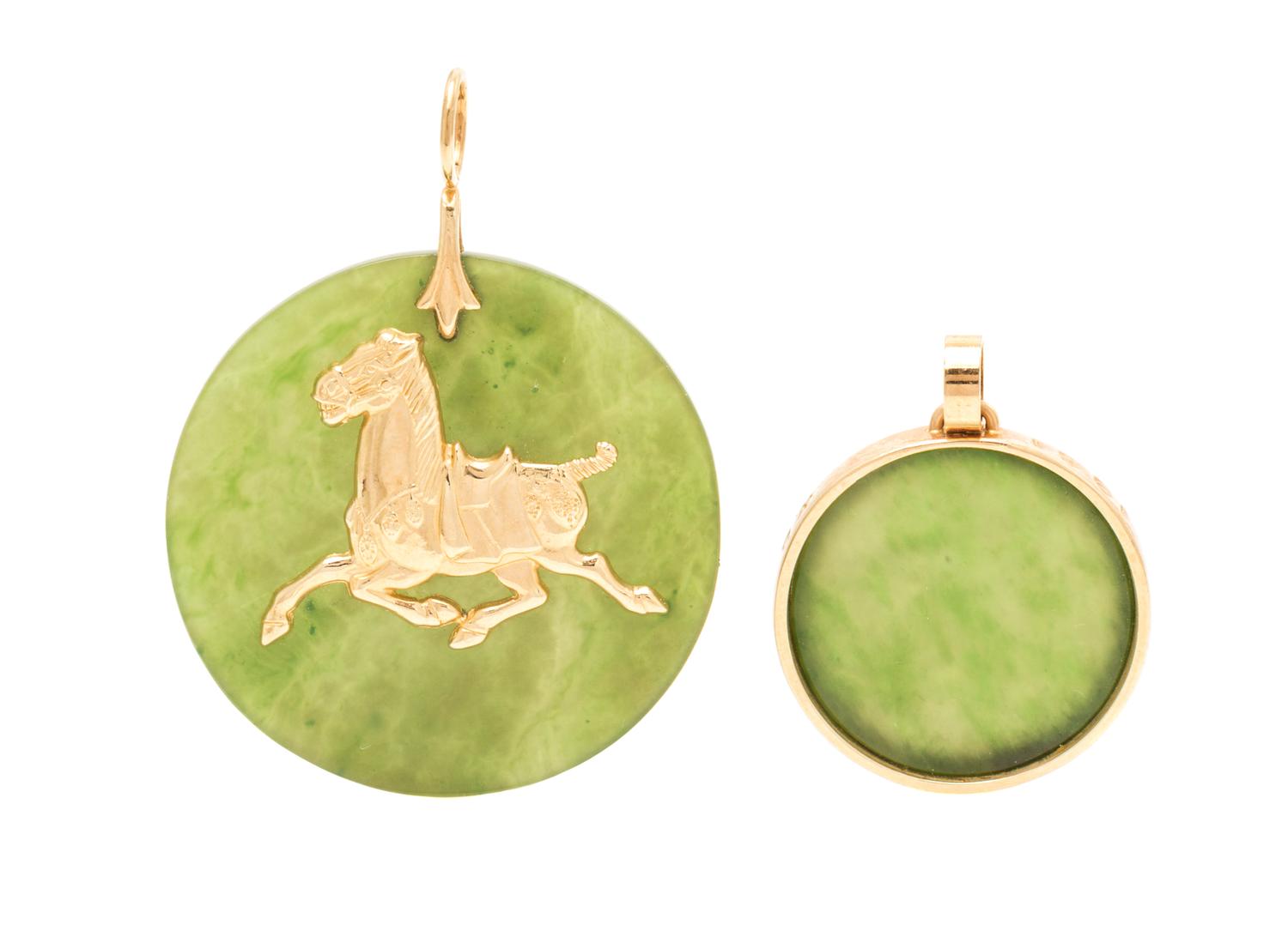 A Collection of Yellow Gold and Nephrite Jade Jewelry, 7.80 dwts.