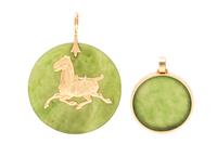 A Collection of Yellow Gold and Nephrite Jade Jewelry, 7.80 dwts.