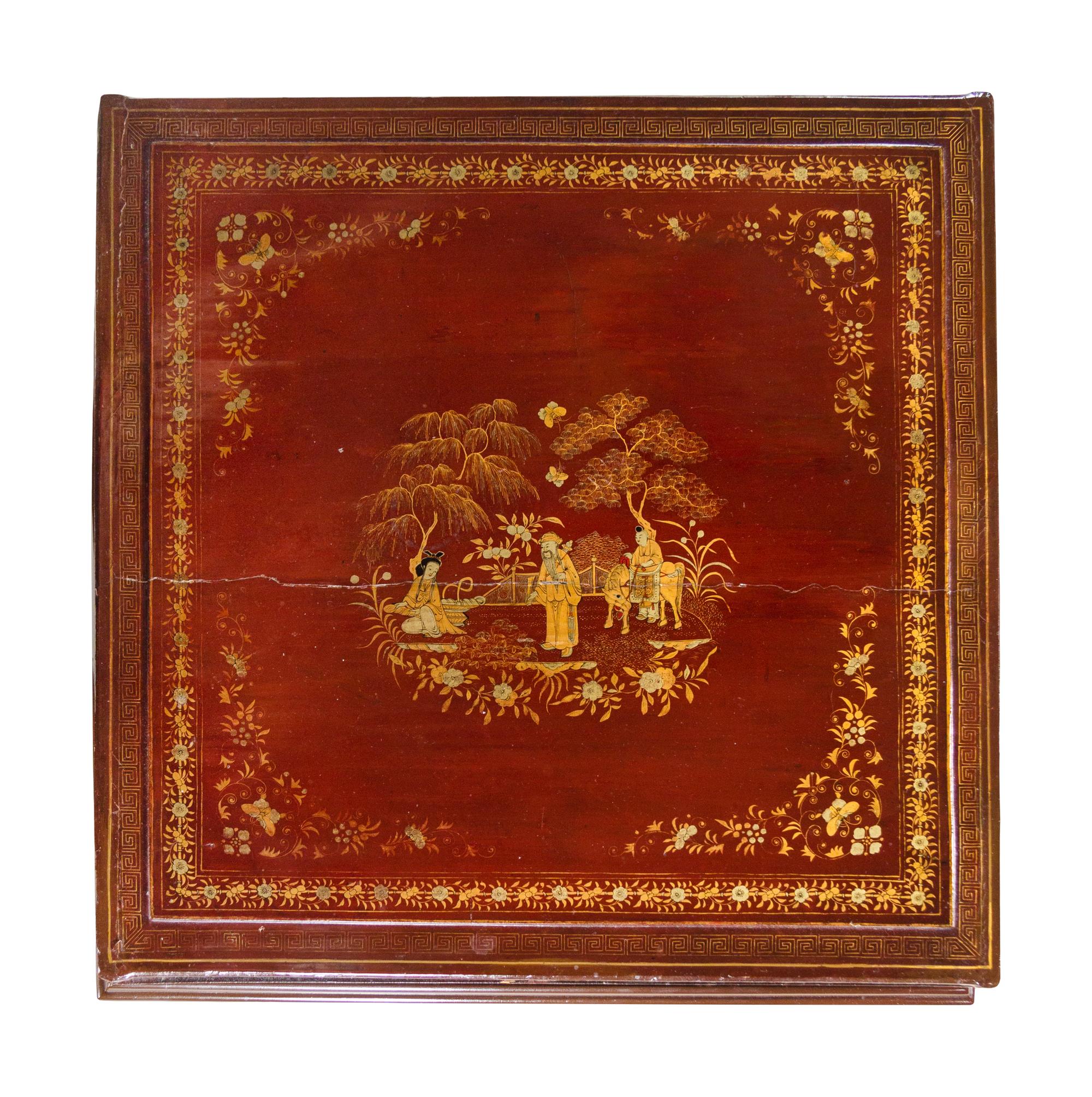 APPROVED FOR DONATION A Chinese Export Lacquer Box on a Later Stand