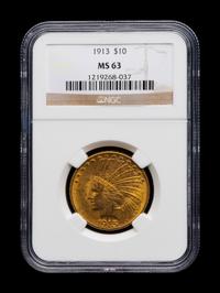 A 1913 Indian Head $10 Gold Coin (NGC MS63)