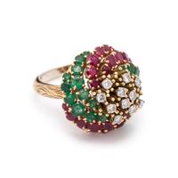 DIAMOND, RUBY AND EMERALD RING