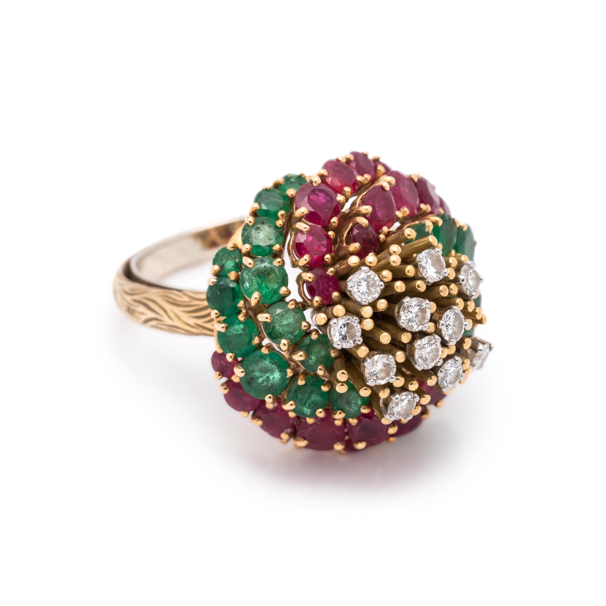 DIAMOND, RUBY AND EMERALD RING