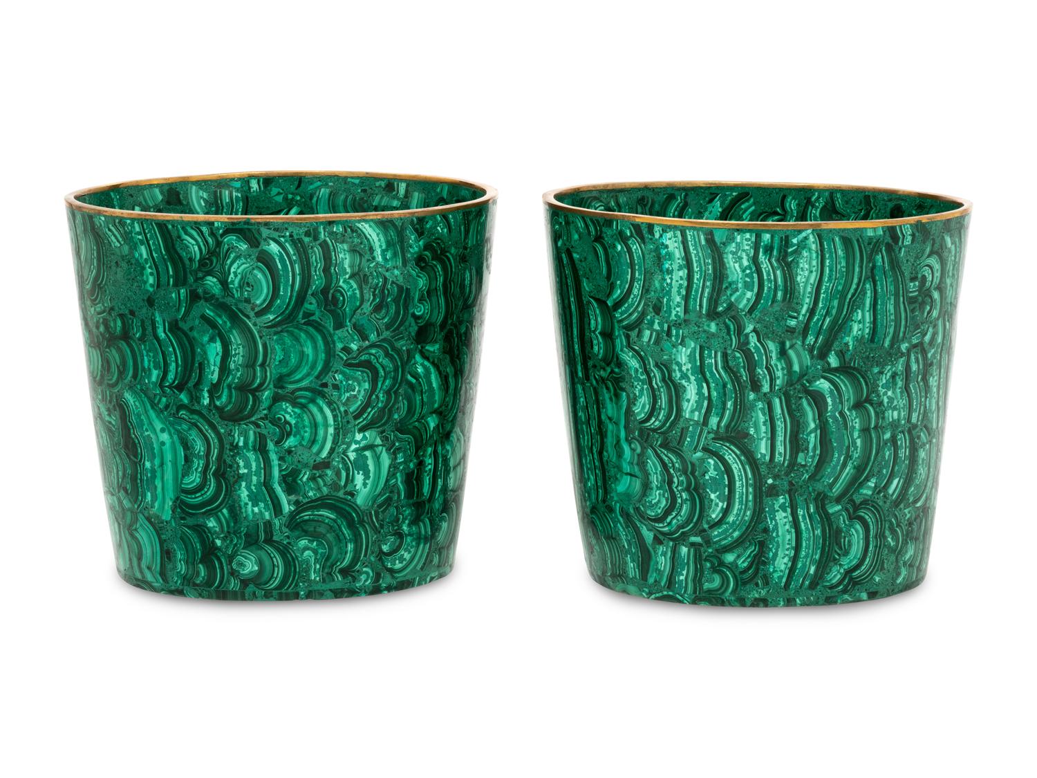 A Pair of Bronze Mounted Malachite Cache Pots
