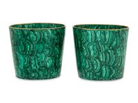A Pair of Bronze Mounted Malachite Cache Pots