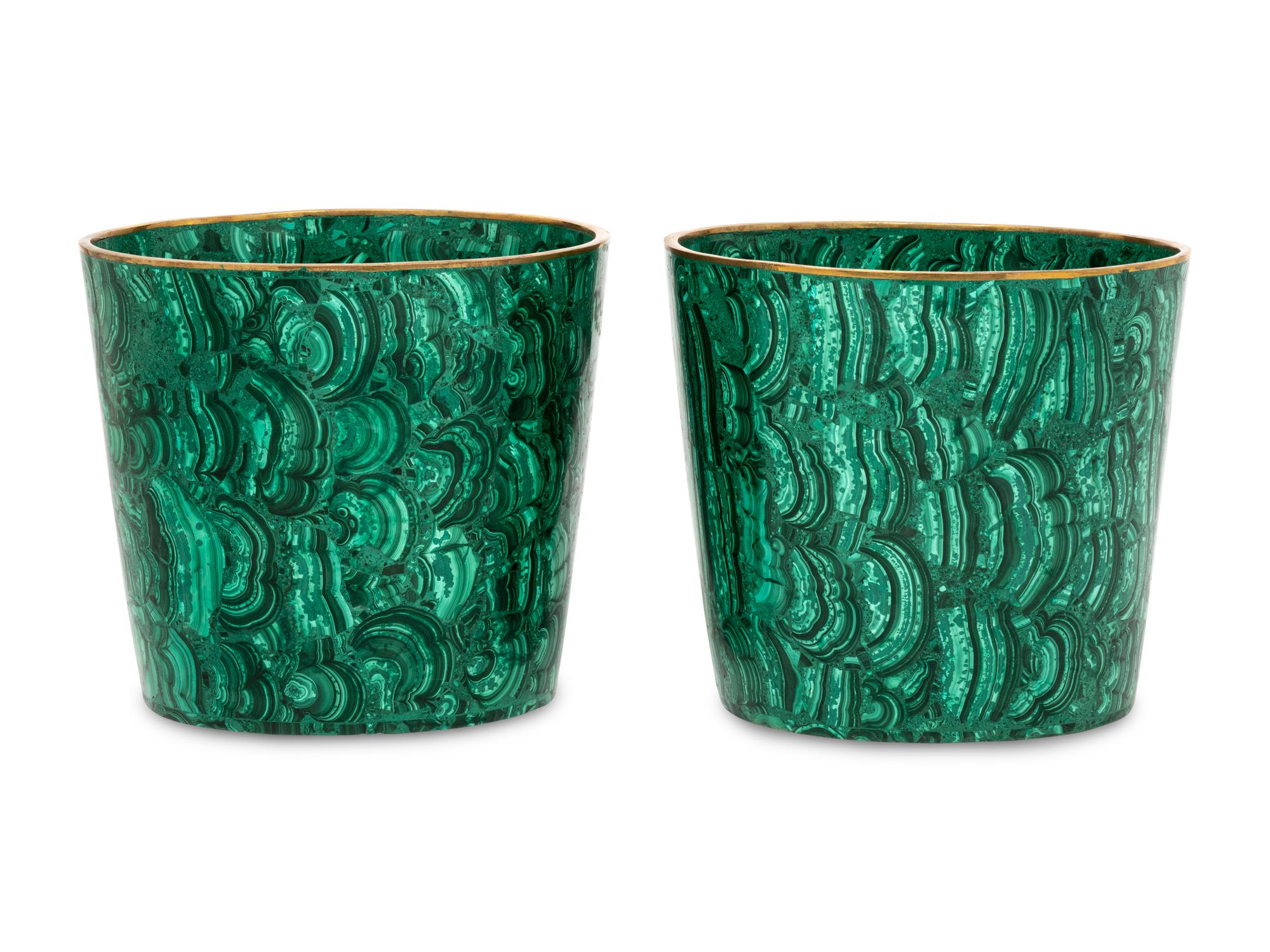 A Pair of Bronze Mounted Malachite Cache Pots