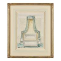 Attributed to Eugène Dienst (French, 19th Century), A Group of Six Hand-Drawn and Painted Studies of French Interiors
