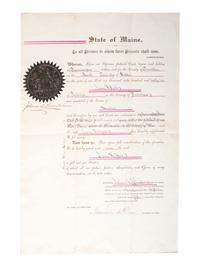 [CIVIL WAR]. CHAMBERLAIN, Joshua L. (1828-1914). Pardon of a murderer signed ("Joshua L. Chamberlain") as Governor of Maine, 22 September 1870.