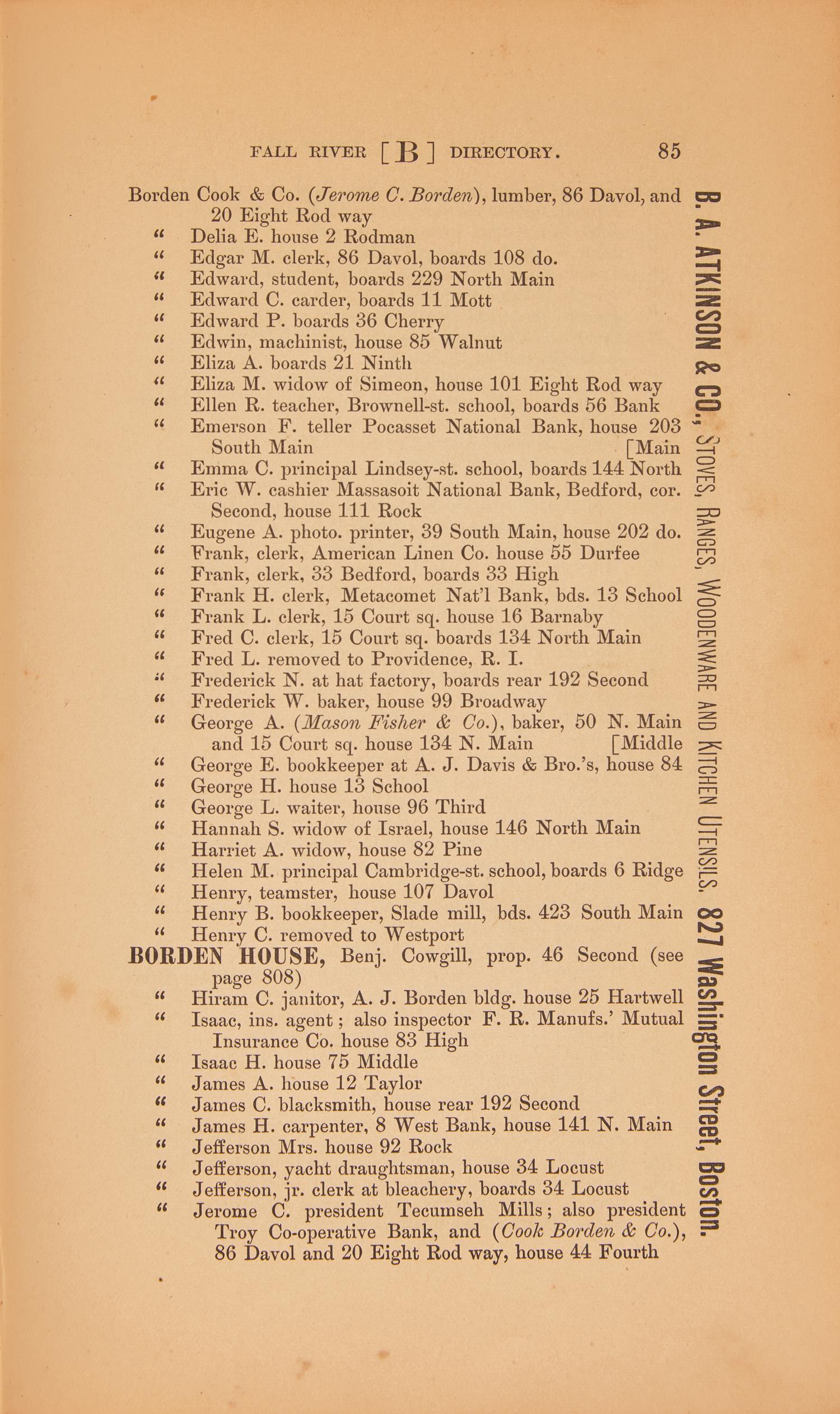 [Americana] [Borden, Lizzie] The Fall River Directory, 1892, 1893, 1894