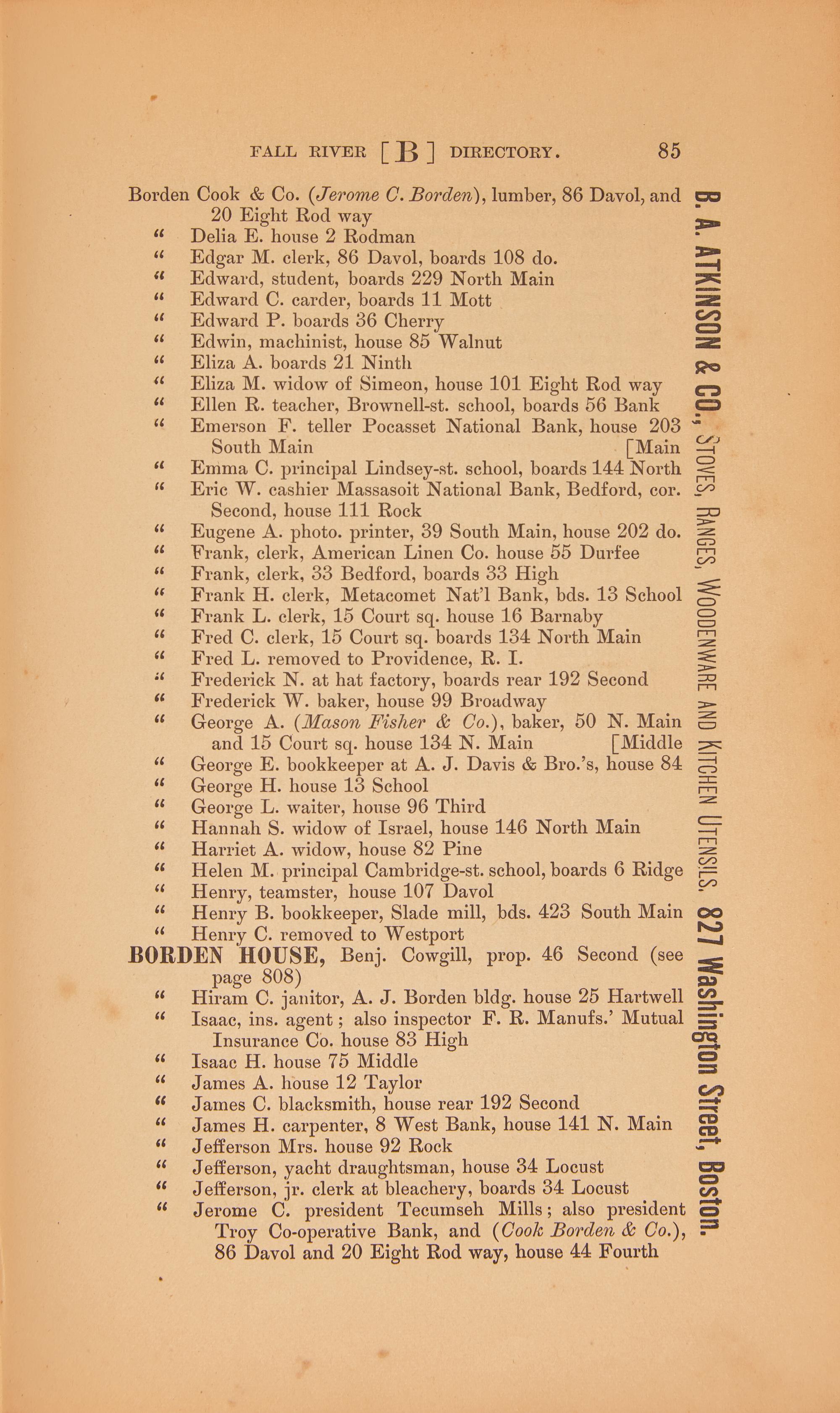 [Americana] [Borden, Lizzie] The Fall River Directory, 1892, 1893, 1894