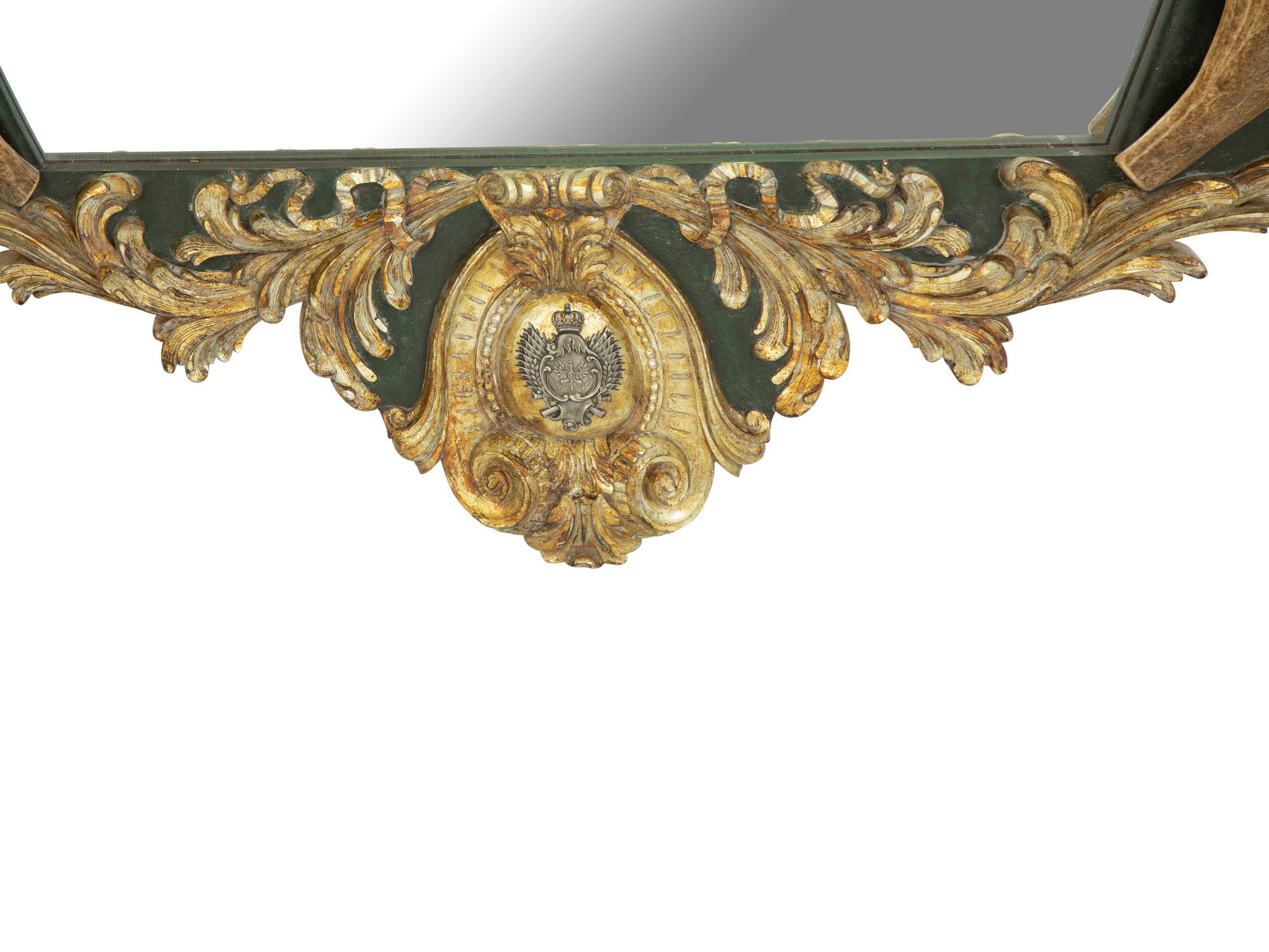 A Baroque Style Giltwood and Antler-Mounted Mirror