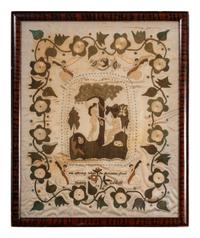 A Silkwork Embroidered Picture of the Temptation of Adam and Eve, Wrought by Mary Tibbitt