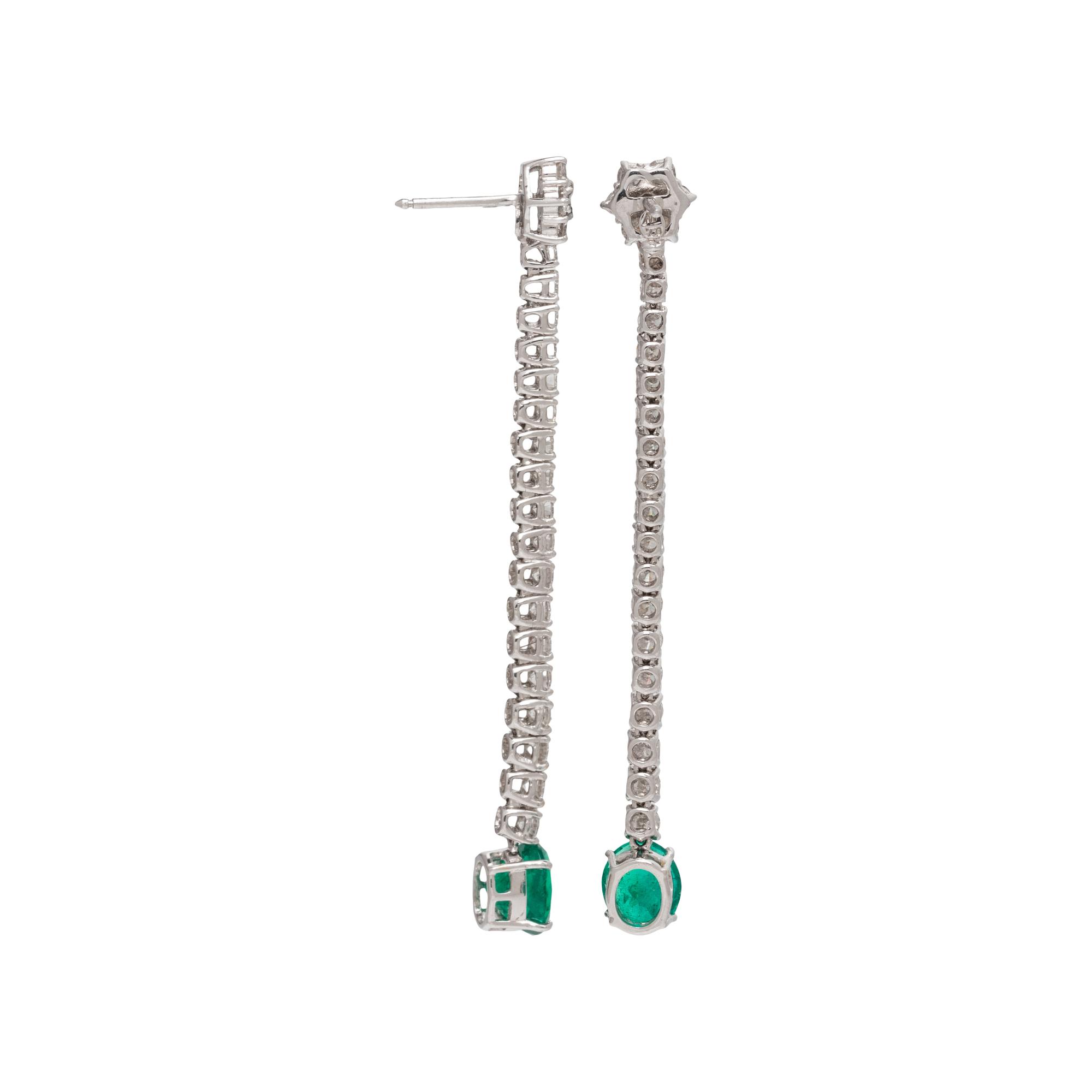 DIAMOND AND EMERALD DROP EARRINGS