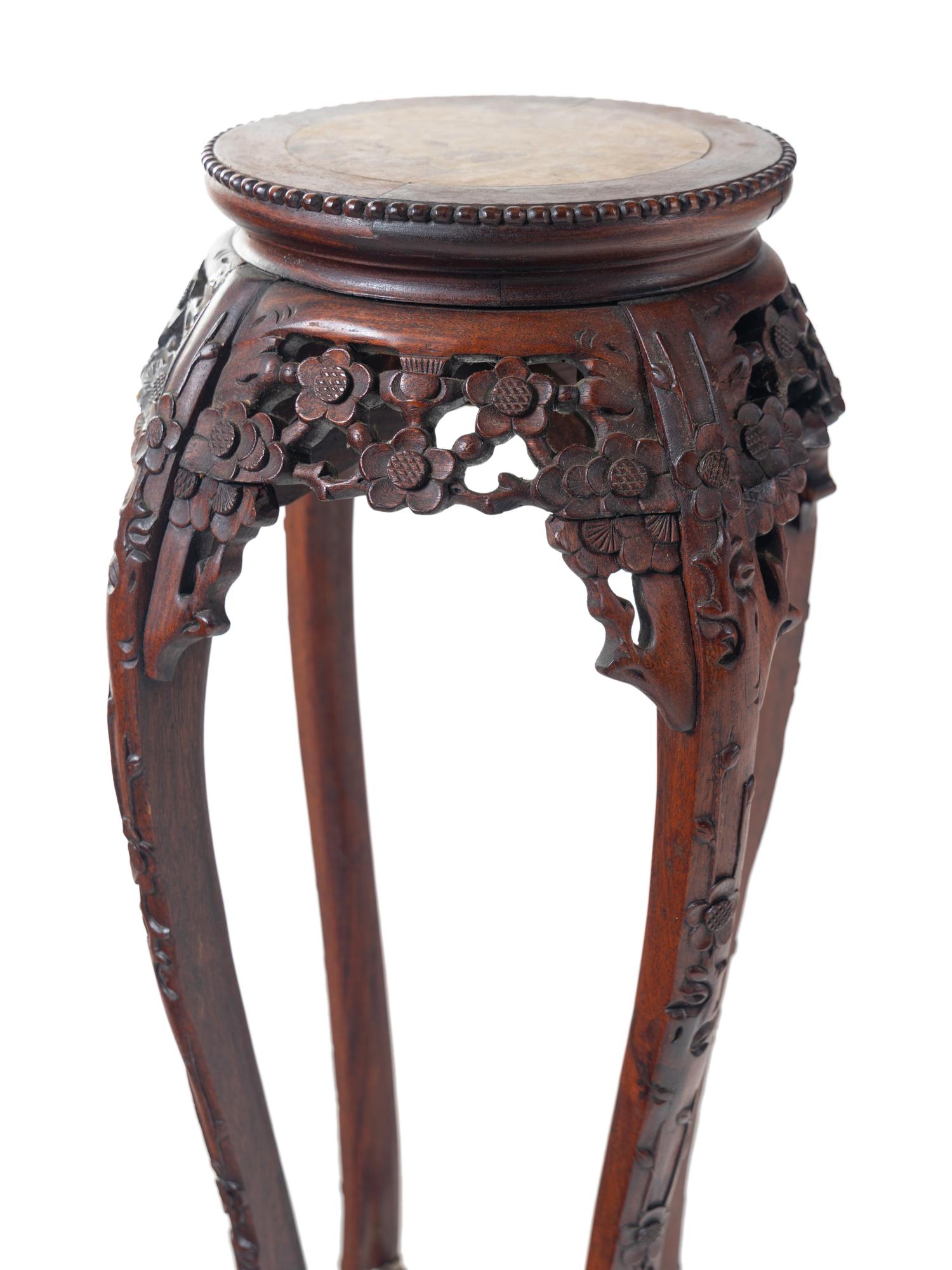 Two Chinese Export Marble Inset Rosewood Side Stands