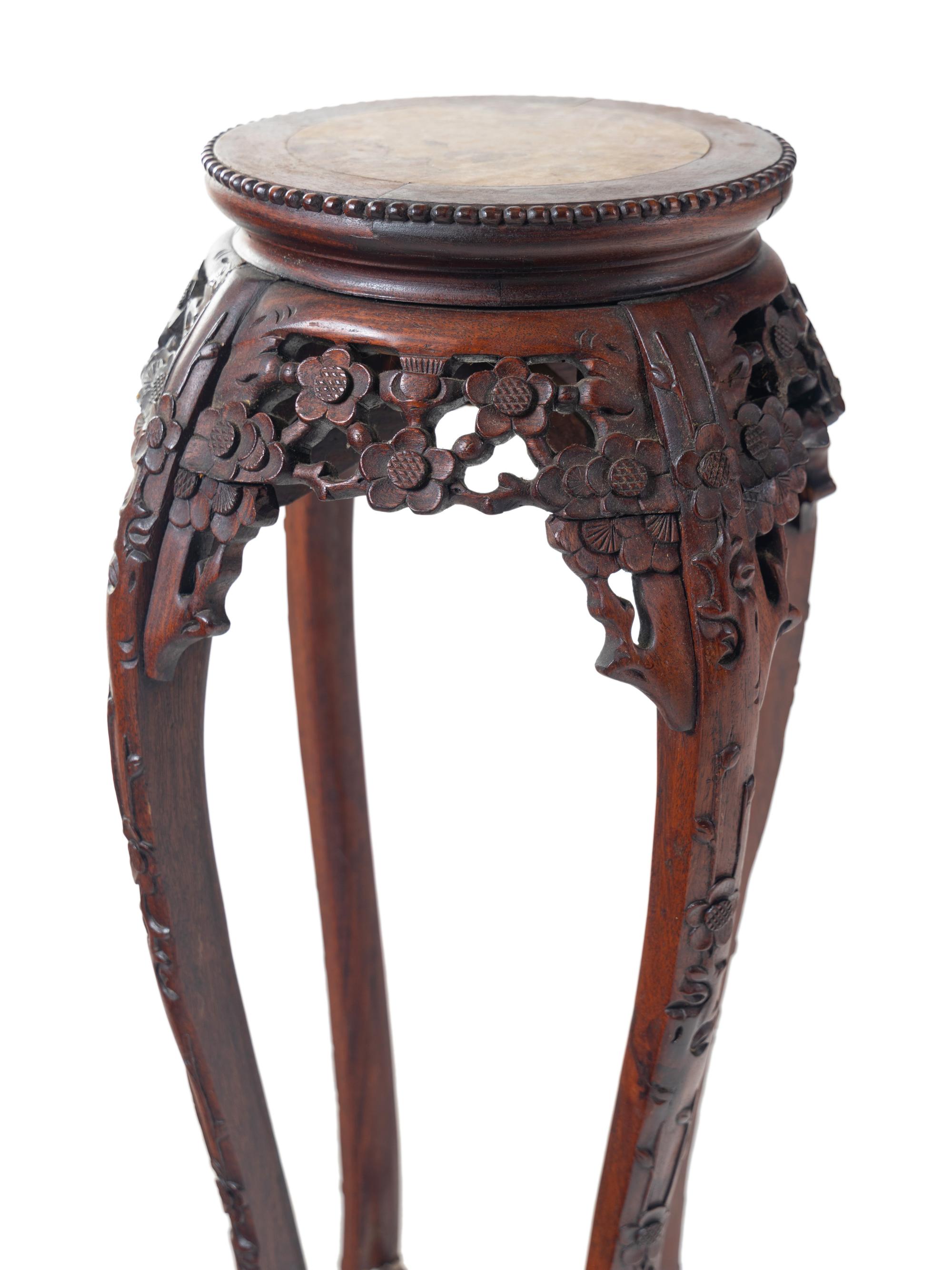Two Chinese Export Marble Inset Rosewood Side Stands