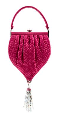 A Judith Leiber Pink Satin Quilted Handbag, 5.5" x 10" x 1"; Handle drop: 3".