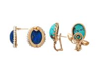 TWO PAIRS OF YELLOW GOLD AND HARDSTONE EARRINGS