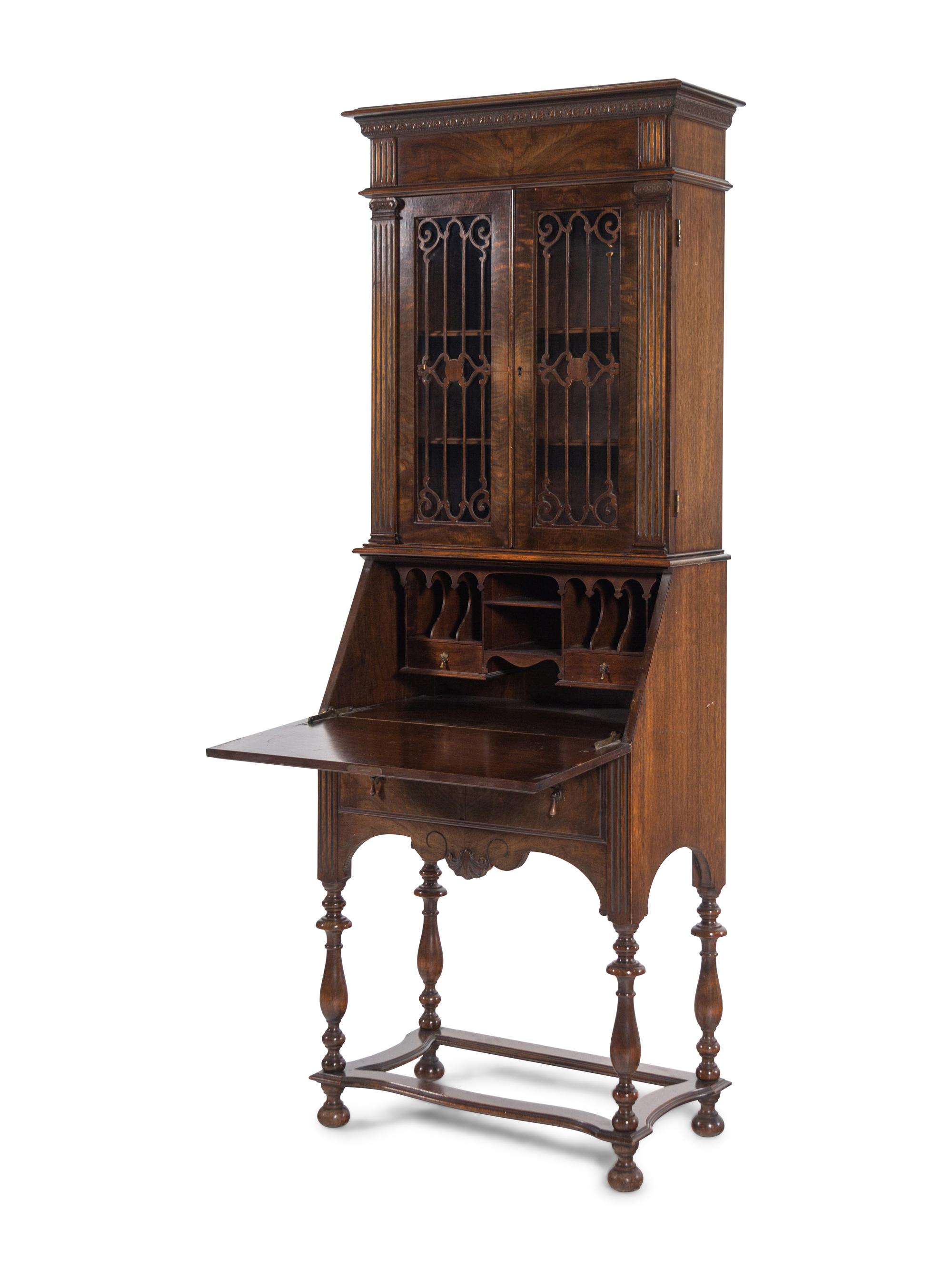 A William and Mary Style Walnut Secretary Bookcase