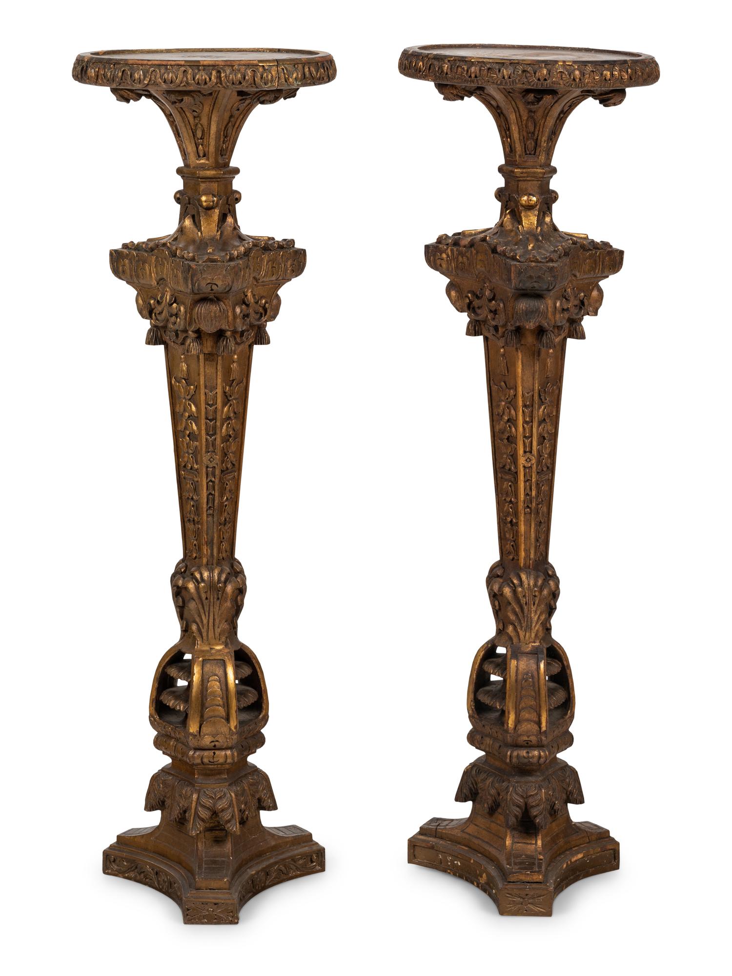 A Pair of Italian Giltwood Pedestals