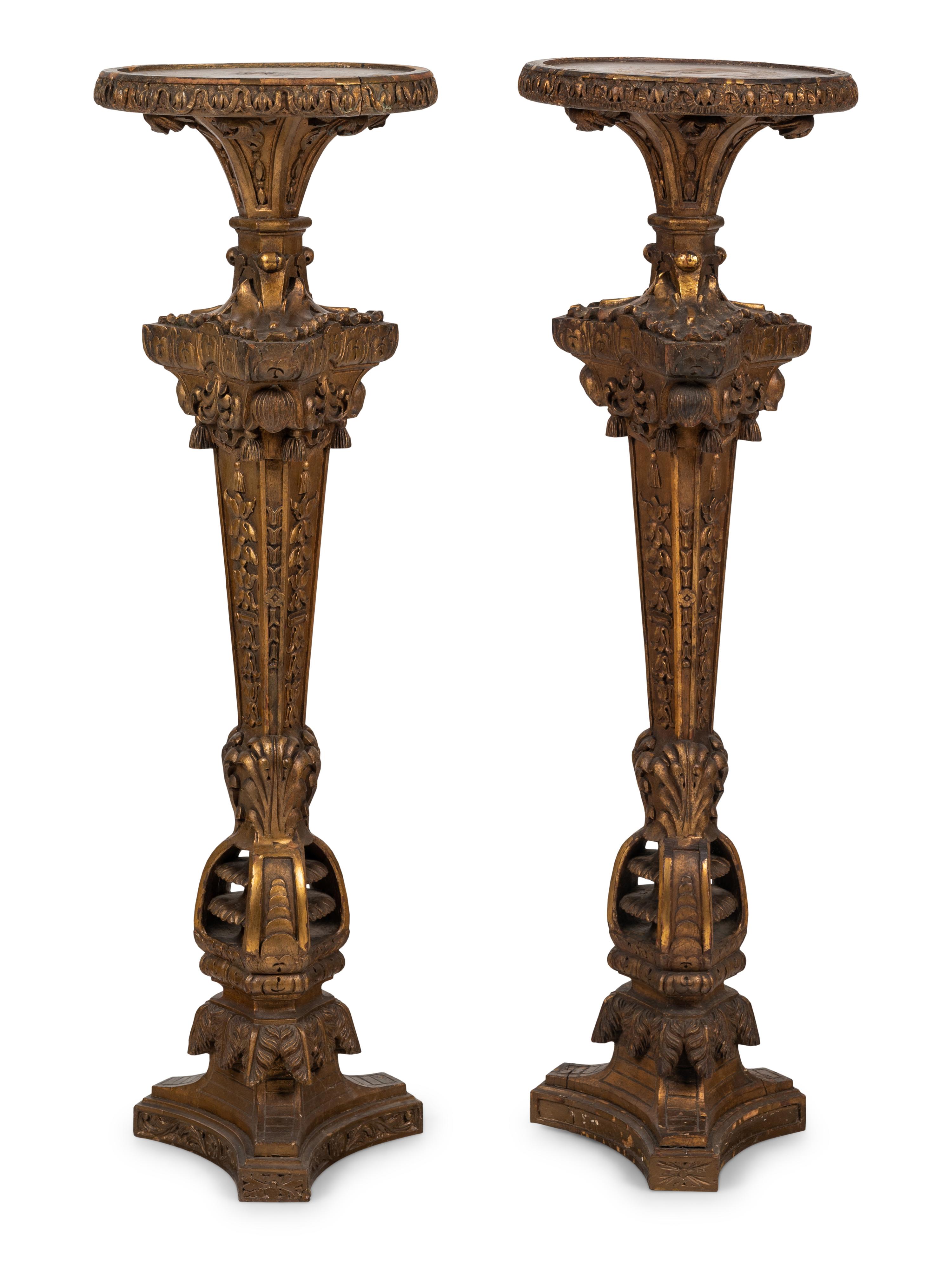 A Pair of Italian Giltwood Pedestals