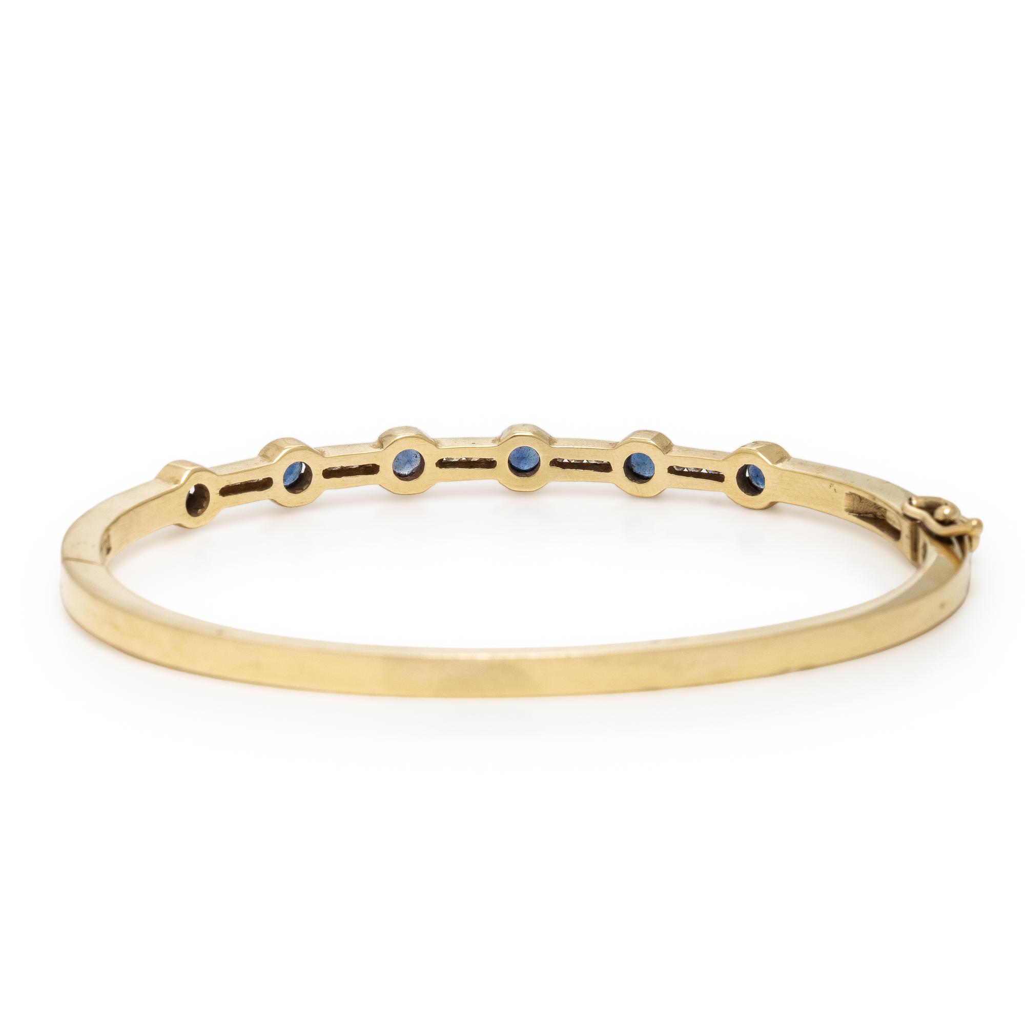 Synthetic Sapphire, Diamond, and Yellow Gold Bangle Bracelet