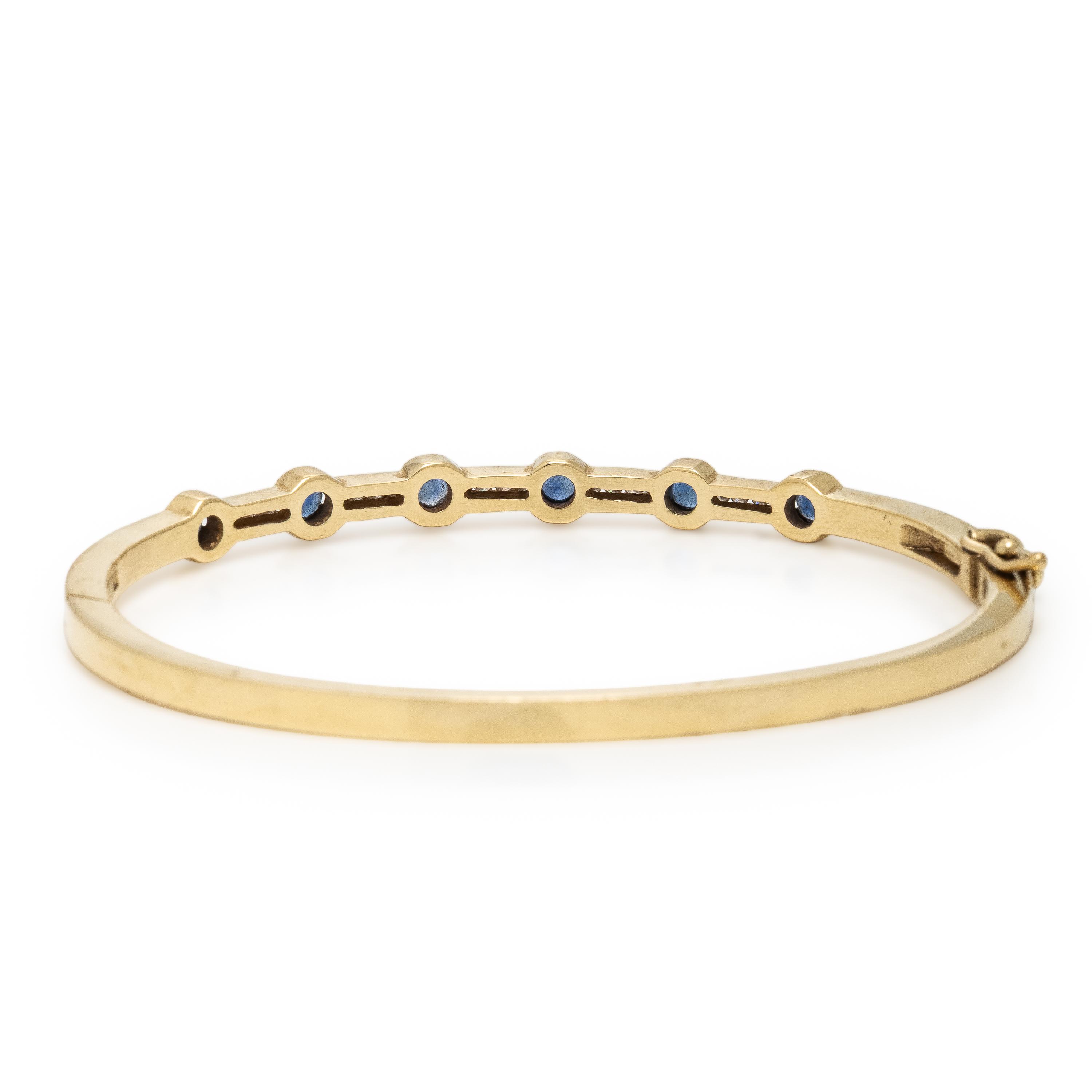 Synthetic Sapphire, Diamond, and Yellow Gold Bangle Bracelet