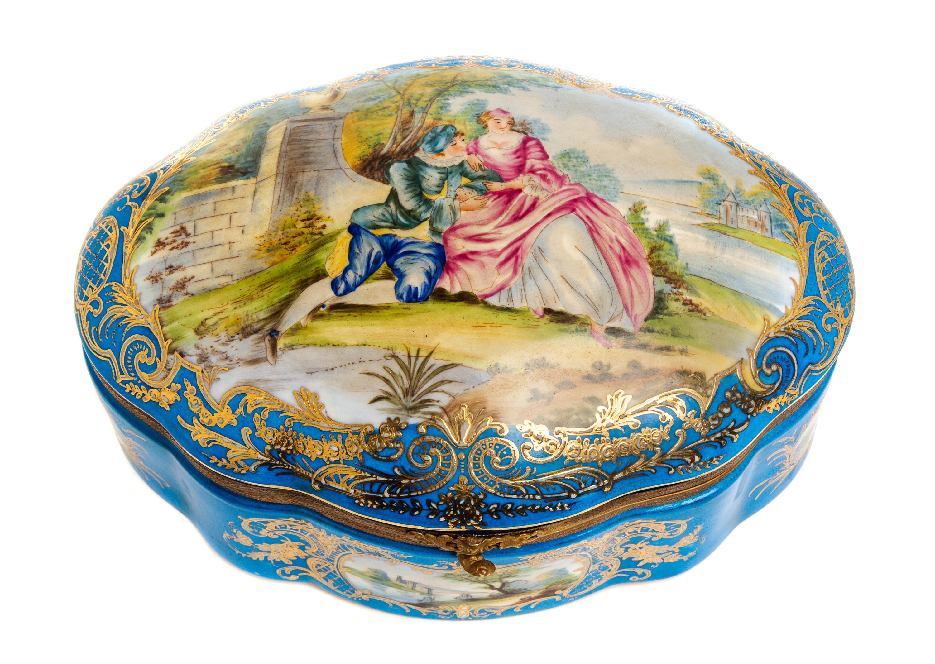 A Sevres Style Gilt Metal Mounted Porcelain Table Casket Width 12 1/4 inches. — 20TH CENTURY