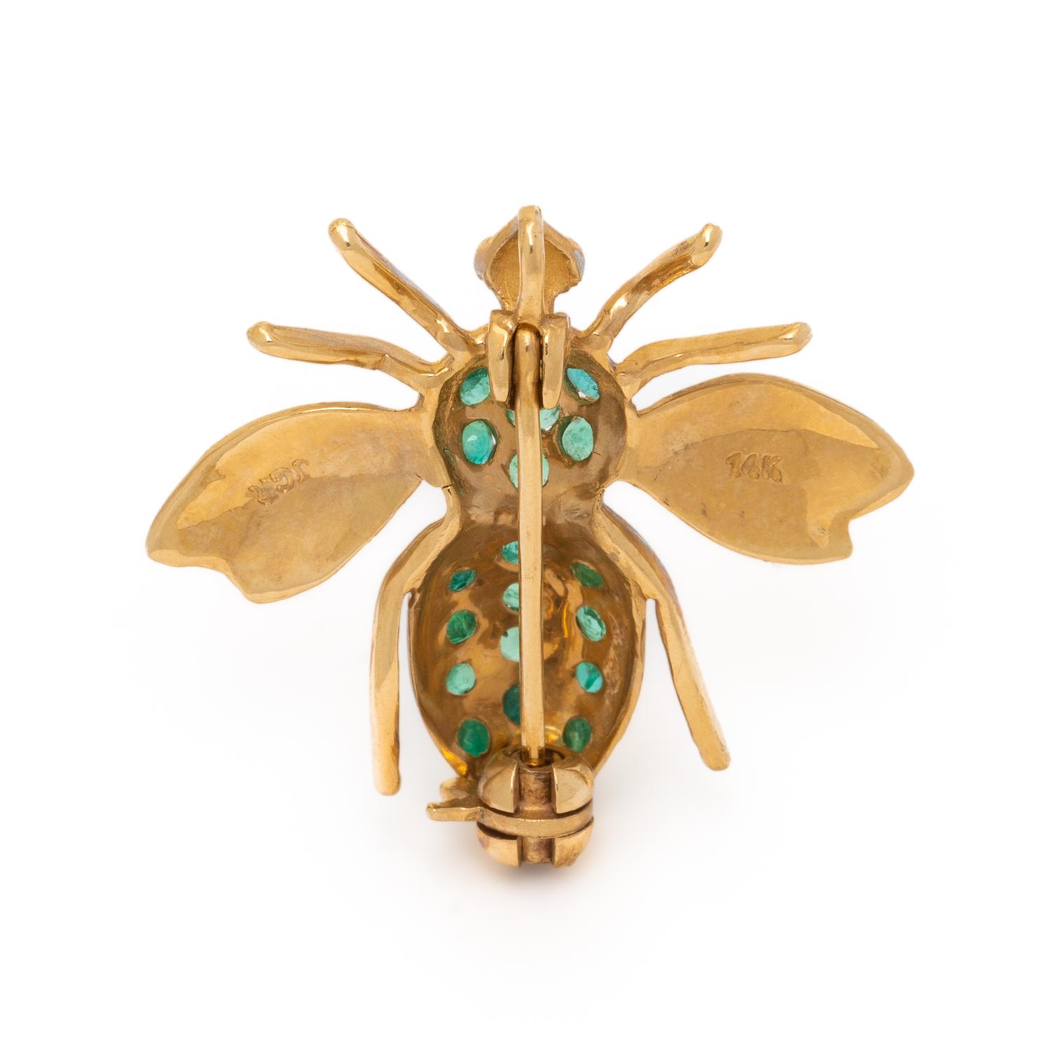 EMERALD AND YELLOW GOLD BEE PIN