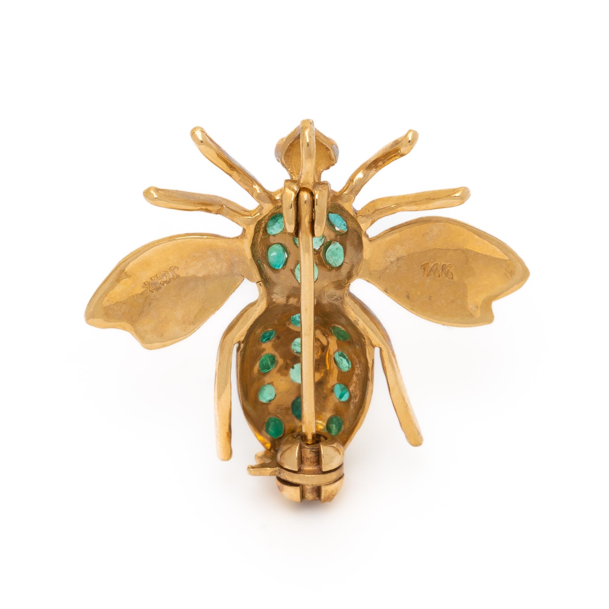 EMERALD AND YELLOW GOLD BEE PIN