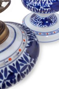 A Pair of Persian Market Opaline Glass Oil Lamps