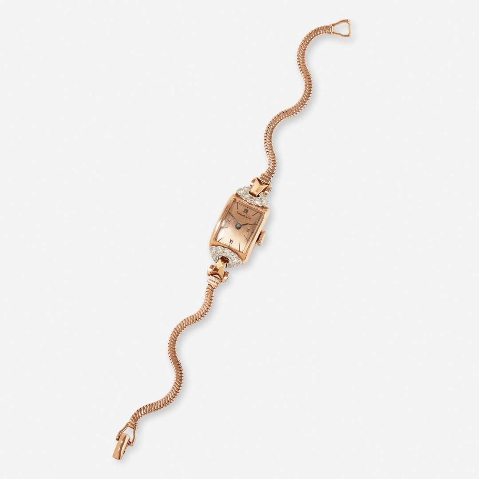 A 14K Rose Gold and Diamond Tiffany & Co. Watch Retro, c.1940