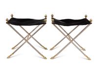 A Pair of Steel and Leather Campaign Stools