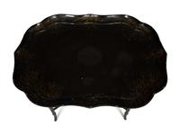An Early Victorian Black Lacquered Papier Mache Tray on Stand